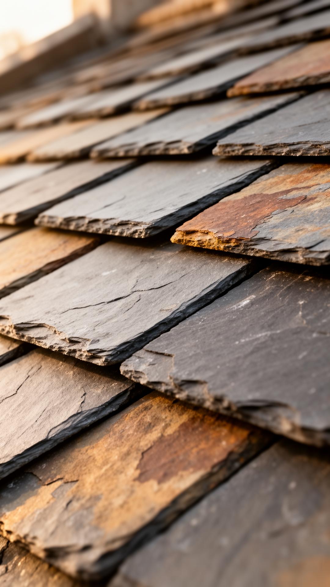 Detail of natural slate roof tiles